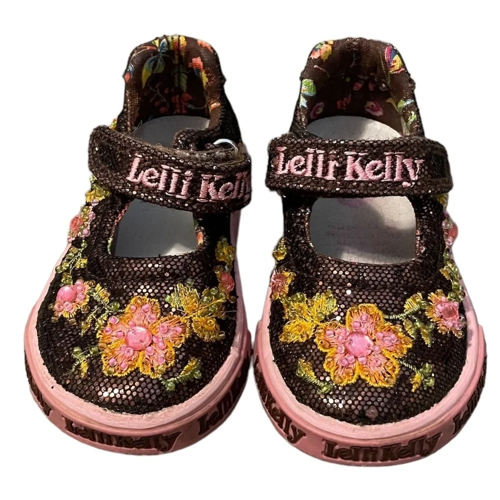 Lelli Kelly Brown‎ Sequin Mary Jane Italian Shoes Size 4 US 20 EU